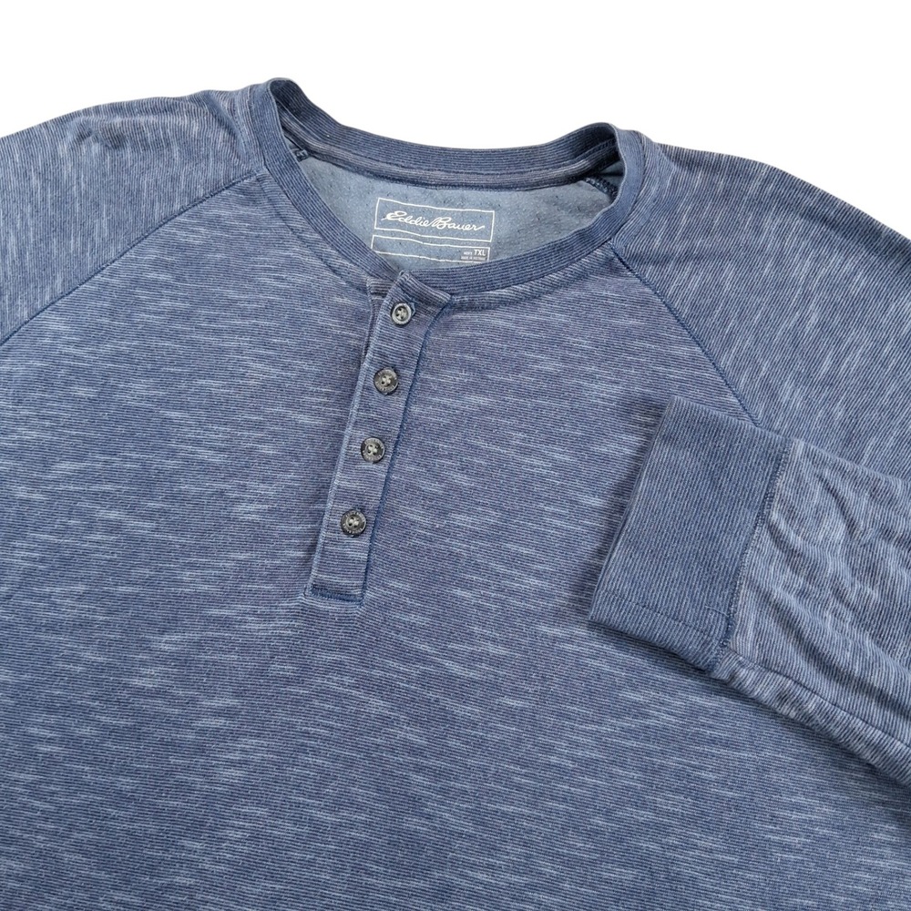 Eddie‎ Bauer Henley Shirt Mens TXL Blue Casual Space Dye Raglan Long Sleeve